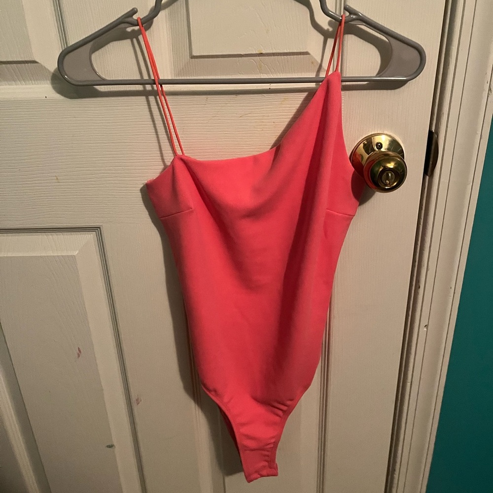 Pink/coral asymmetric princess polly bodysuit